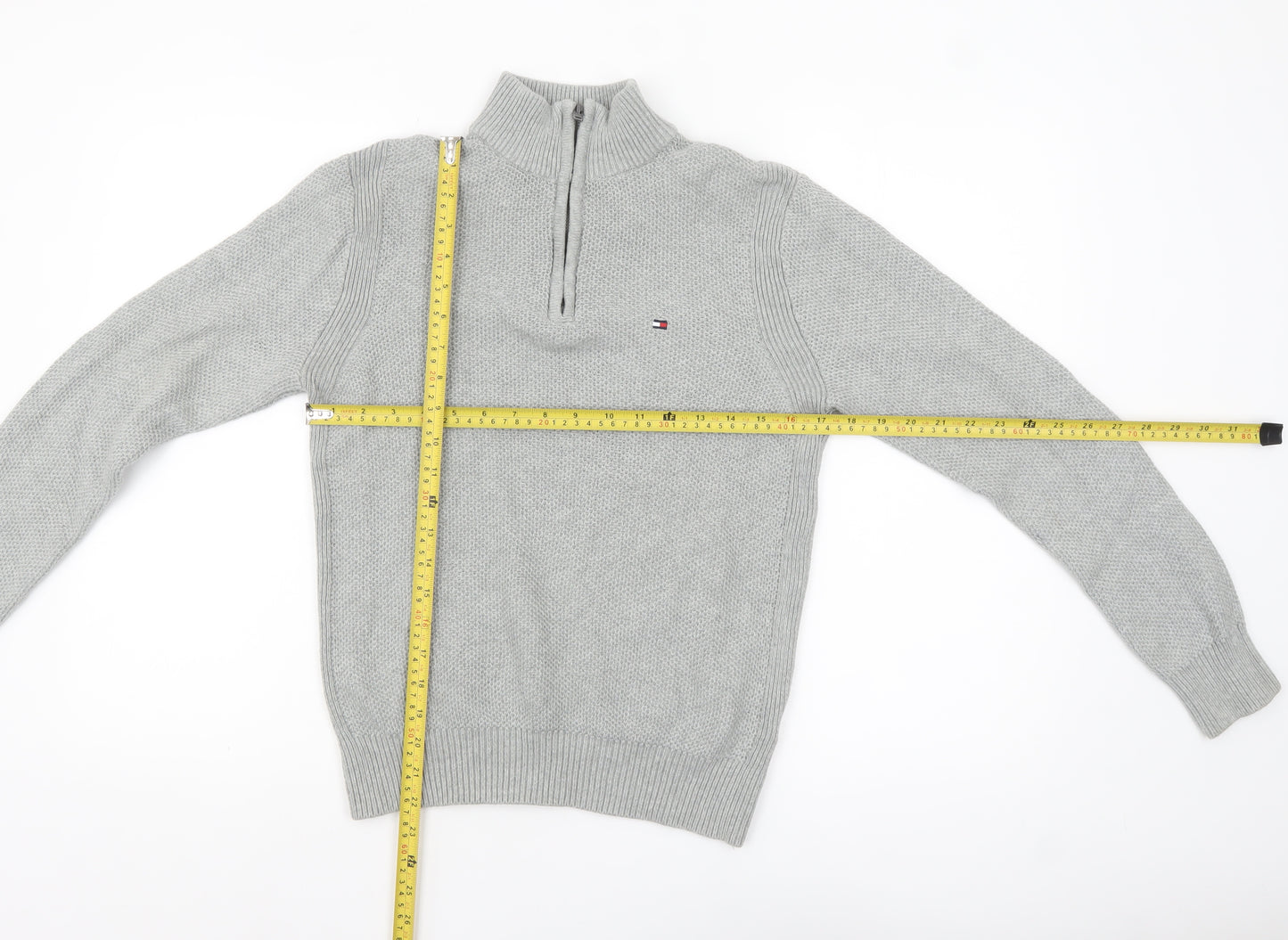 Tommy Hilfiger Men's Grey Cotton 1/2 Zip High Neck Jumper XS