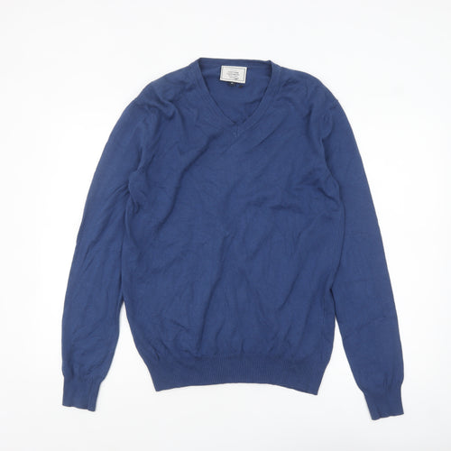 John Lewis Men's Blue V-Neck Cotton Cashmere Jumper Size M