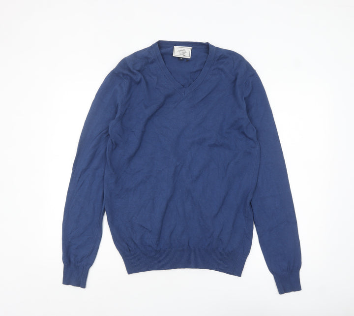 John Lewis Men's Blue V-Neck Cotton Cashmere Jumper Size M
