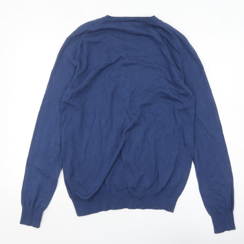 John Lewis Men's Blue V-Neck Cotton Cashmere Jumper Size M