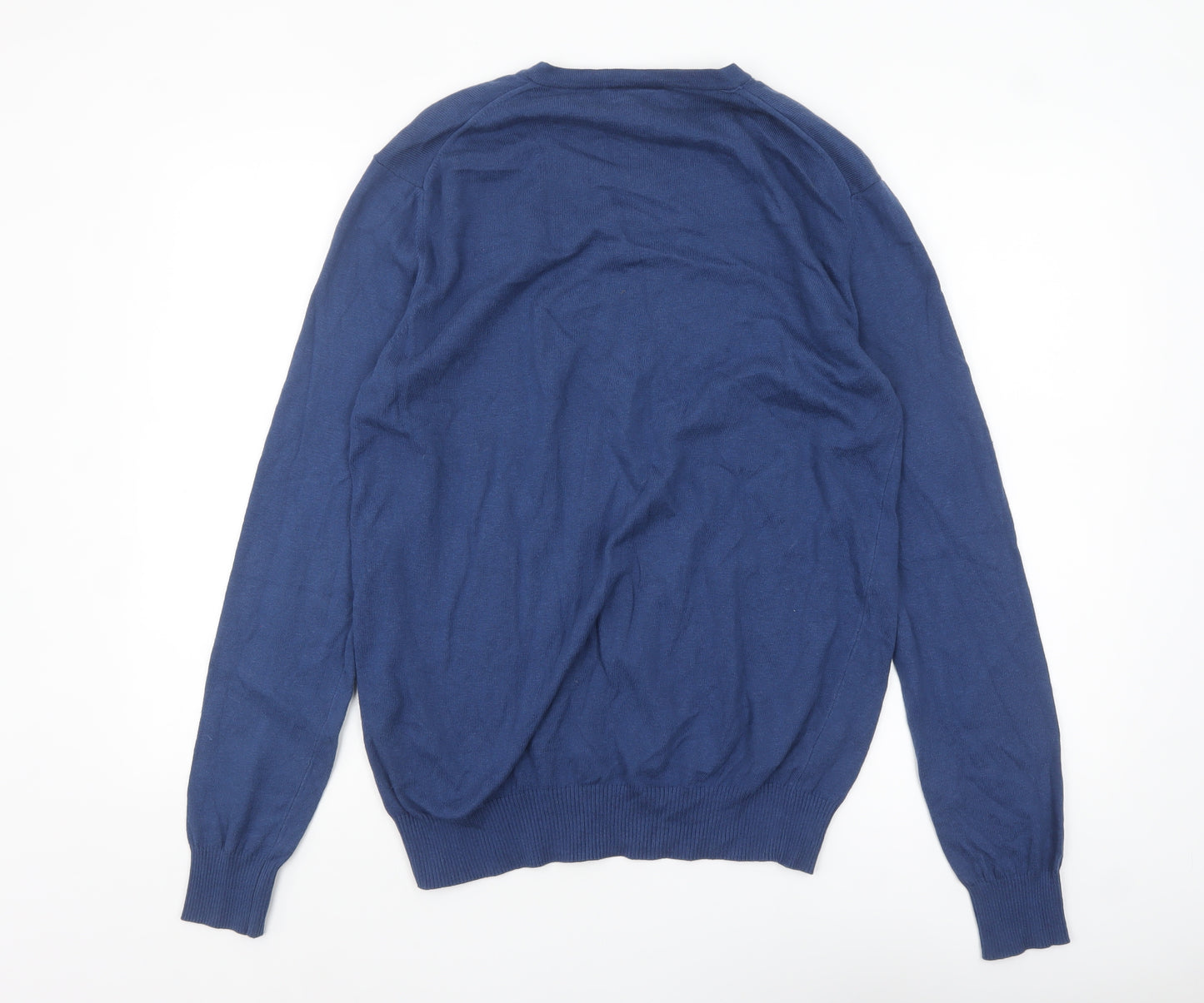 John Lewis Men's Blue V-Neck Cotton Cashmere Jumper Size M