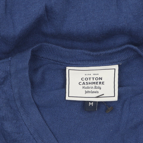 John Lewis Men's Blue V-Neck Cotton Cashmere Jumper Size M