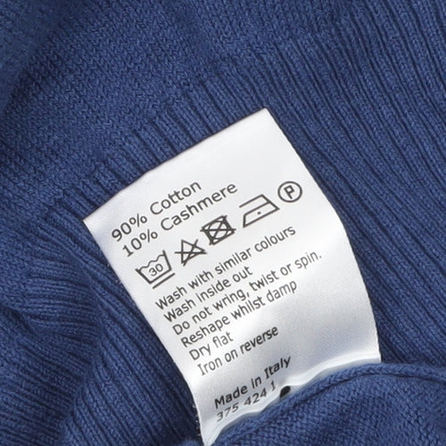 John Lewis Men's Blue V-Neck Cotton Cashmere Jumper Size M