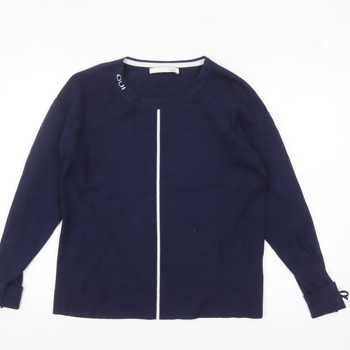 Oui Womens Navy Blue Cotton Blend Long Sleeve Jumper Size 10