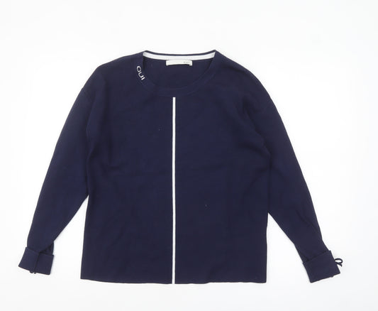 Oui Womens Navy Blue Cotton Blend Long Sleeve Jumper Size 10