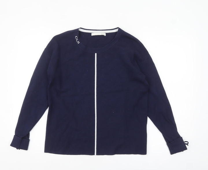 Oui Womens Navy Blue Cotton Blend Long Sleeve Jumper Size 10