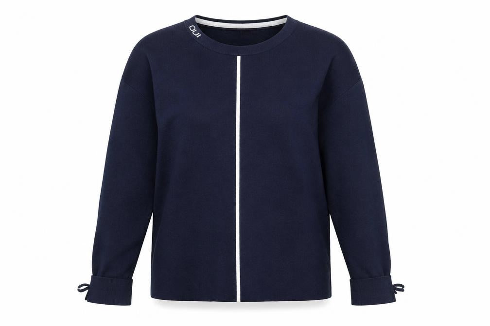 Oui Womens Navy Blue Cotton Blend Long Sleeve Jumper Size 10