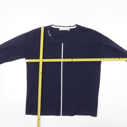 Oui Womens Navy Blue Cotton Blend Long Sleeve Jumper Size 10