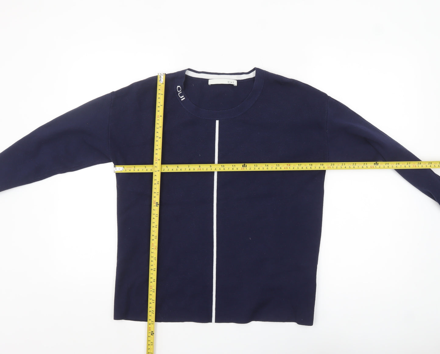 Oui Womens Navy Blue Cotton Blend Long Sleeve Jumper Size 10