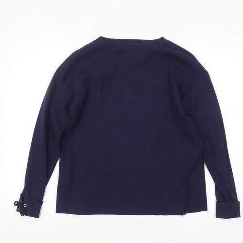 Oui Womens Navy Blue Cotton Blend Long Sleeve Jumper Size 10