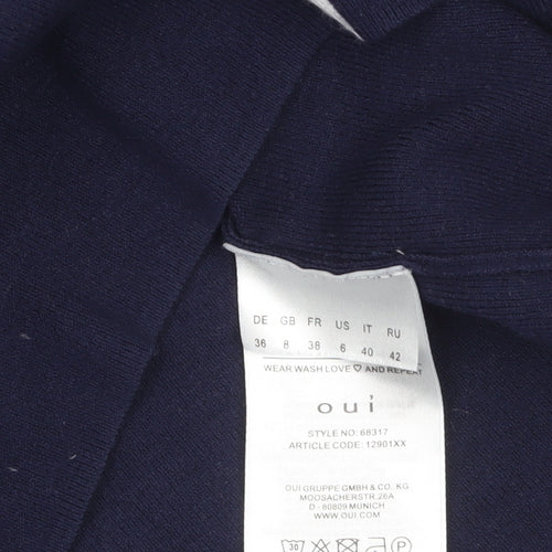 Oui Womens Navy Blue Cotton Blend Long Sleeve Jumper Size 10