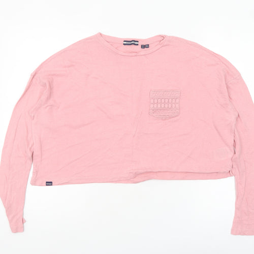 Superdry Women Pink Linen Cropped Long Sleeve T-Shirt UK10