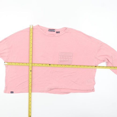 Superdry Women Pink Linen Cropped Long Sleeve T-Shirt UK10