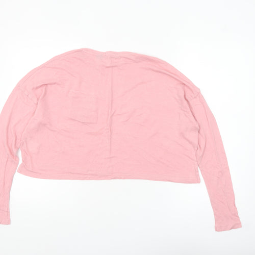 Superdry Women Pink Linen Cropped Long Sleeve T-Shirt UK10