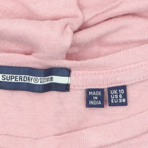 Superdry Women Pink Linen Cropped Long Sleeve T-Shirt UK10