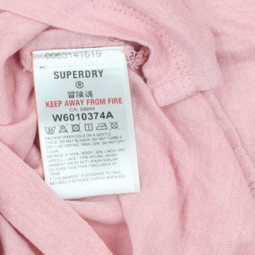 Superdry Women Pink Linen Cropped Long Sleeve T-Shirt UK10