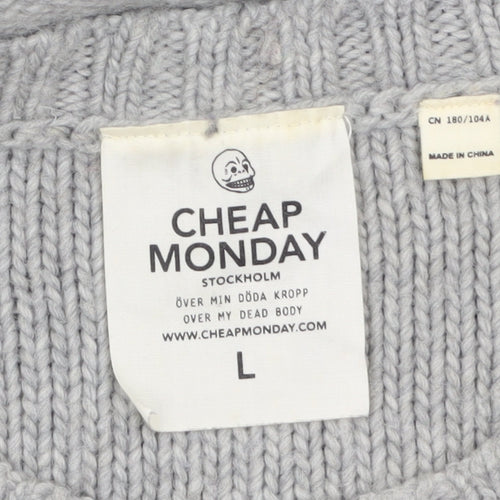 Cheap Monday Men's Grey Wool Blend Crew Neck Jumper Size L