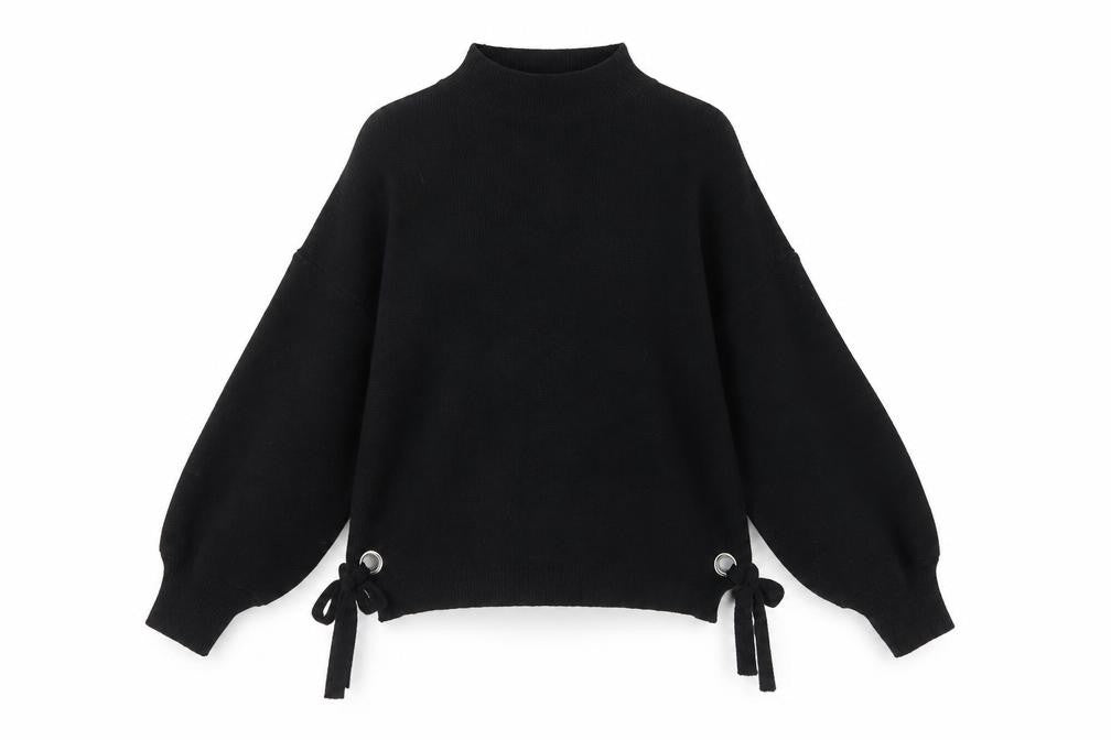 Front view of Wild Flower Women's Black High Neck Knit Jumper S