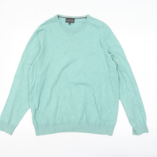 Peter Gribby Men's Green Cotton Crew Neck Jumper Size M