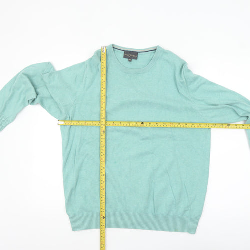 Peter Gribby Men's Green Cotton Crew Neck Jumper Size M