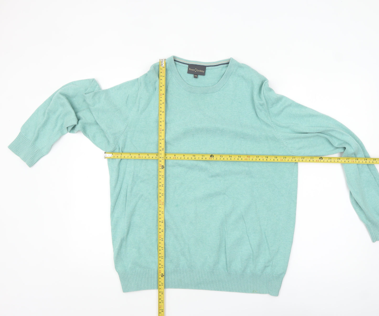 Peter Gribby Men's Green Cotton Crew Neck Jumper Size M