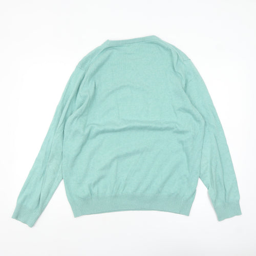 Peter Gribby Men's Green Cotton Crew Neck Jumper Size M