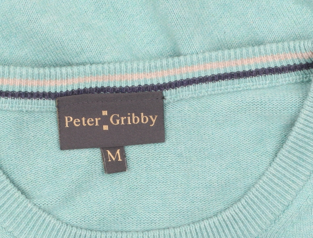 Peter Gribby Men's Green Cotton Crew Neck Jumper Size M