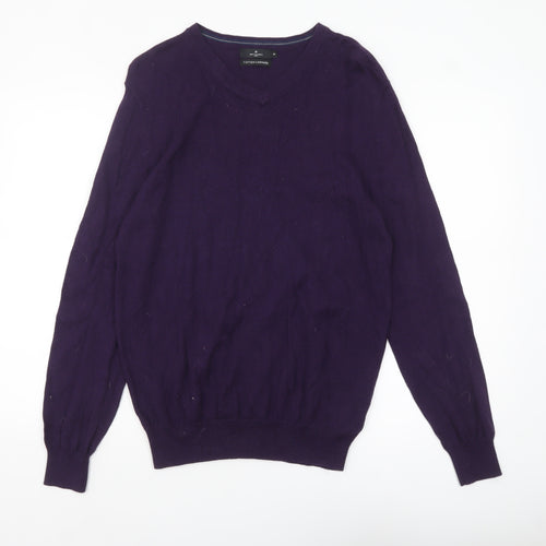 Jeff Banks Men’s Purple Cotton Cashmere V-Neck Jumper M Classic Knit