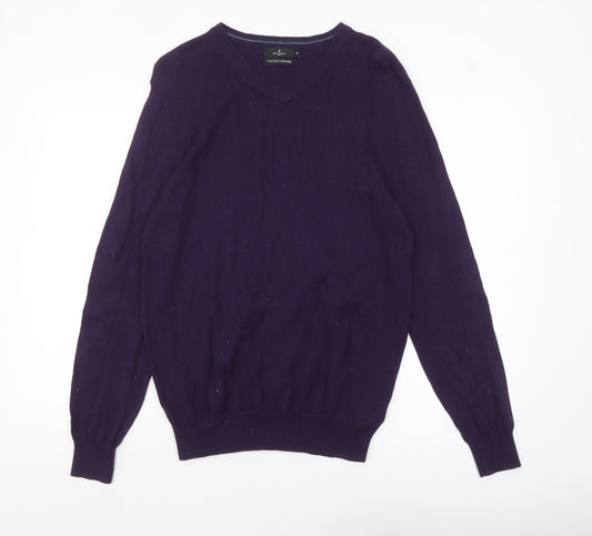Jeff Banks Men’s Purple Cotton Cashmere V-Neck Jumper M Classic Knit