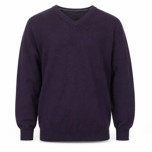 Jeff Banks Men’s Purple Cotton Cashmere V-Neck Jumper M Classic Knit