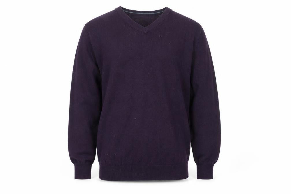 Jeff Banks Men’s Purple Cotton Cashmere V-Neck Jumper M Classic Knit