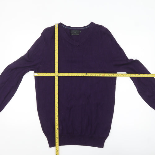 Jeff Banks Men’s Purple Cotton Cashmere V-Neck Jumper M Classic Knit