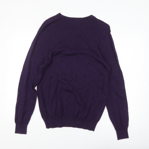 Jeff Banks Men’s Purple Cotton Cashmere V-Neck Jumper M Classic Knit