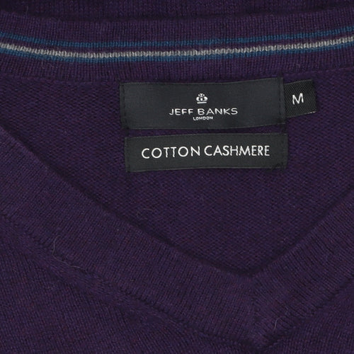 Jeff Banks Men’s Purple Cotton Cashmere V-Neck Jumper M Classic Knit