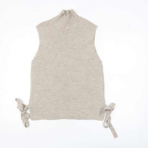 Lipsy London Women Beige Sleeveless Mock Neck Knit Tie Side Vest Jumper Size 10