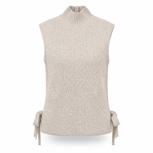 Lipsy London Women Beige Sleeveless Mock Neck Knit Tie Side Vest Jumper Size 10