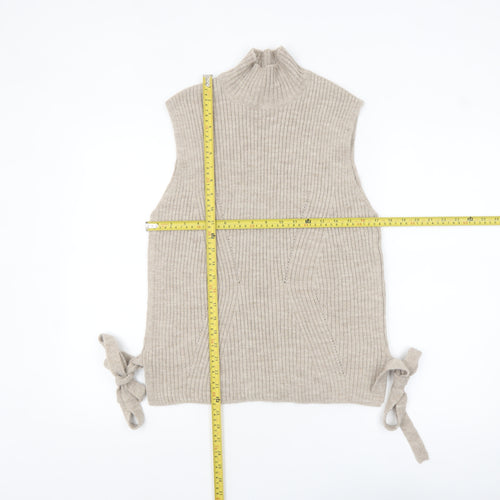 Lipsy London Women Beige Sleeveless Mock Neck Knit Tie Side Vest Jumper Size 10