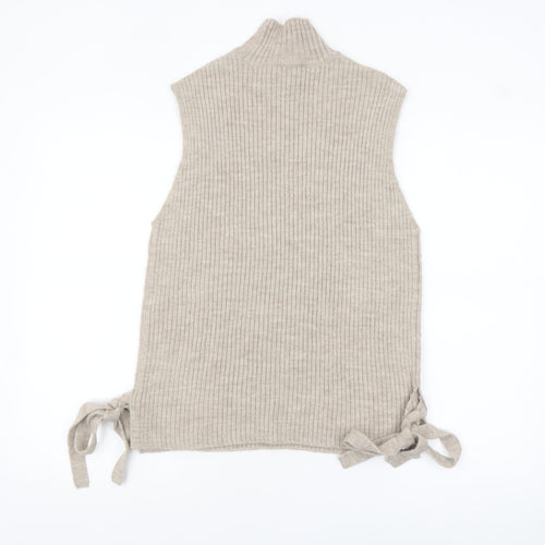 Lipsy London Women Beige Sleeveless Mock Neck Knit Tie Side Vest Jumper Size 10