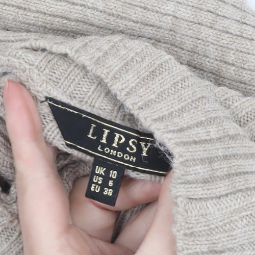 Lipsy London Women Beige Sleeveless Mock Neck Knit Tie Side Vest Jumper Size 10
