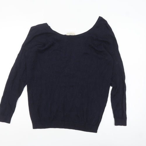 Marie Sixtine Womens Blue Wool Cotton Viscose Silk V-Neck Jumper M
