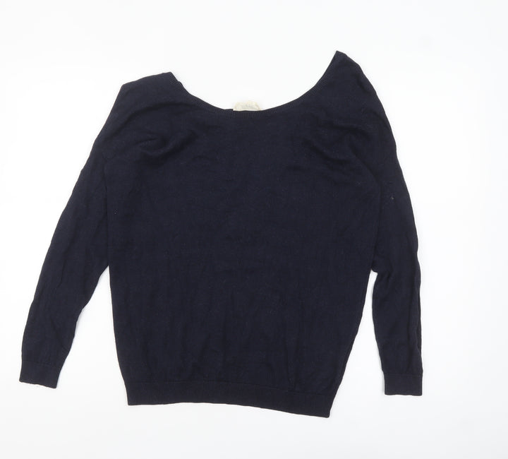 Marie Sixtine Womens Blue Wool Cotton Viscose Silk V-Neck Jumper M