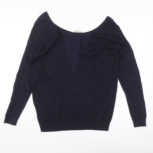 Marie Sixtine Womens Blue Wool Cotton Viscose Silk V-Neck Jumper M