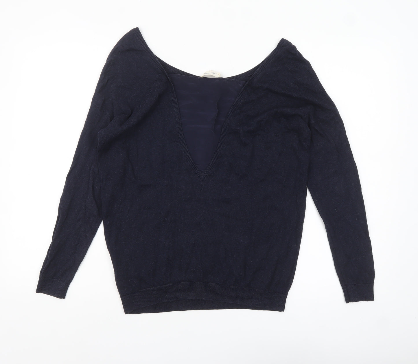 Marie Sixtine Womens Blue Wool Cotton Viscose Silk V-Neck Jumper M