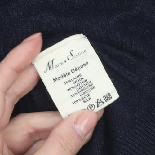 Marie Sixtine Womens Blue Wool Cotton Viscose Silk V-Neck Jumper M