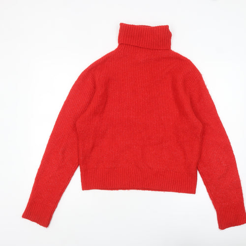 H&M Womens Red Roll Neck Knit Jumper Size M Long Sleeve Pullover