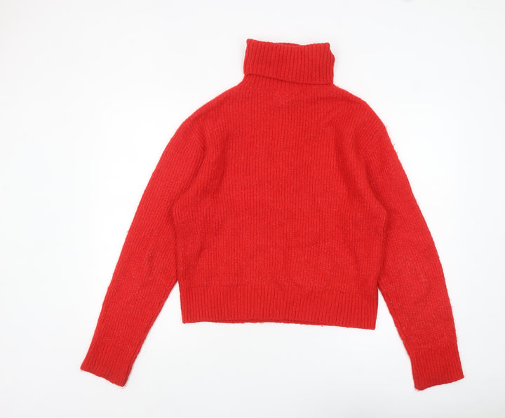 H&M Womens Red Roll Neck Knit Jumper Size M Long Sleeve Pullover