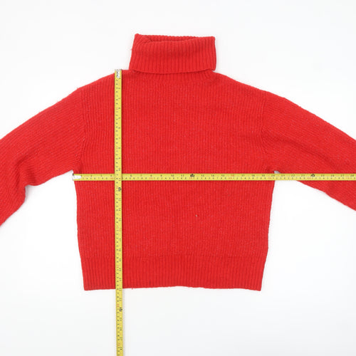 H&M Womens Red Roll Neck Knit Jumper Size M Long Sleeve Pullover