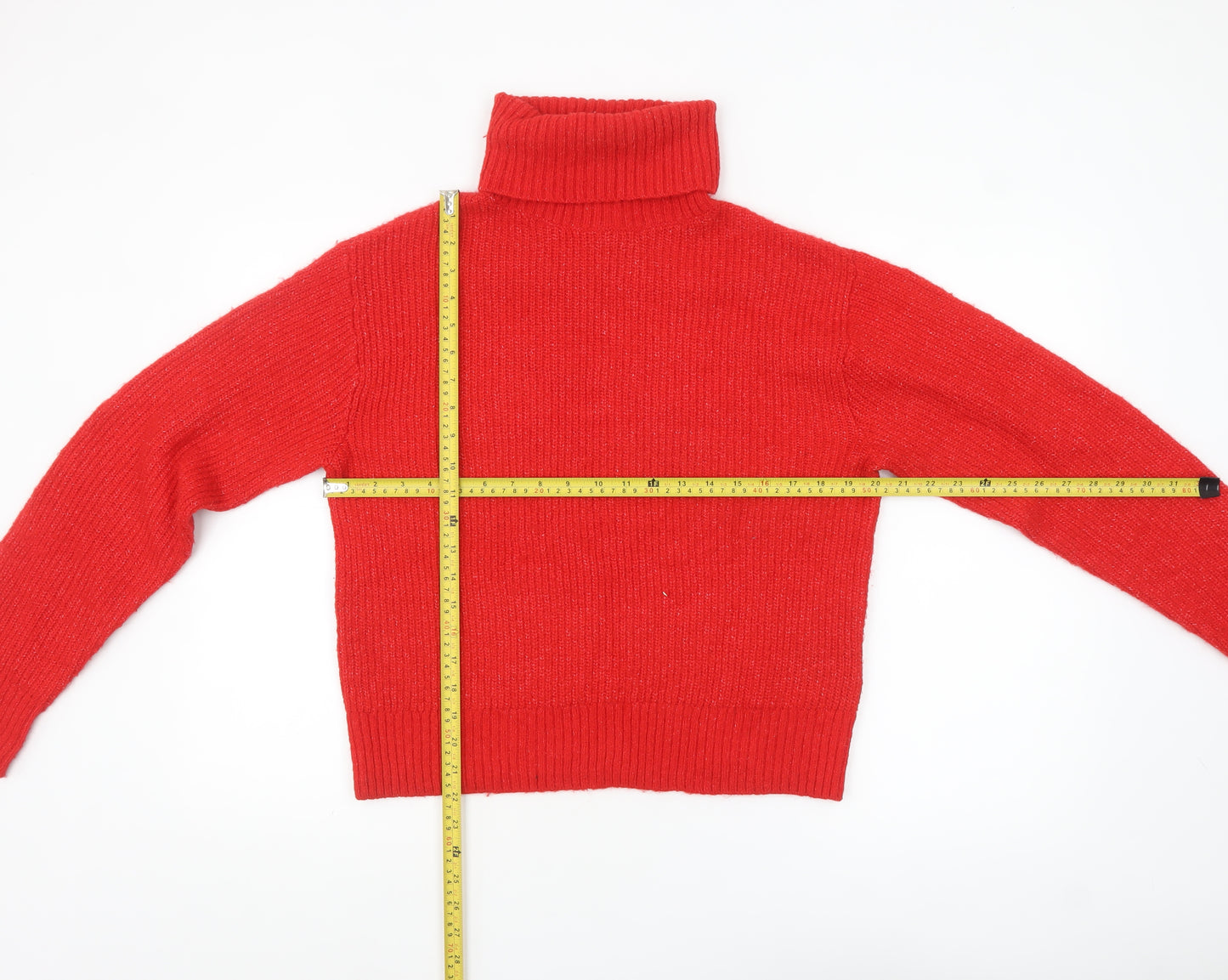 H&M Womens Red Roll Neck Knit Jumper Size M Long Sleeve Pullover