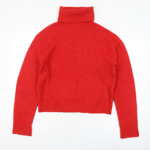 H&M Womens Red Roll Neck Knit Jumper Size M Long Sleeve Pullover