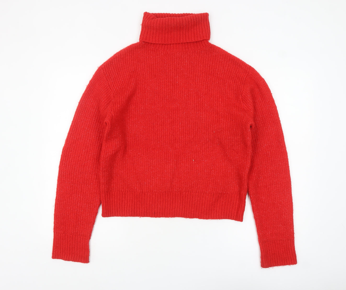 H&M Womens Red Roll Neck Knit Jumper Size M Long Sleeve Pullover